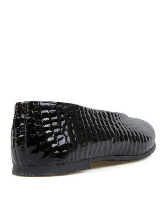Patent Leather Leopard Ballerinas Black