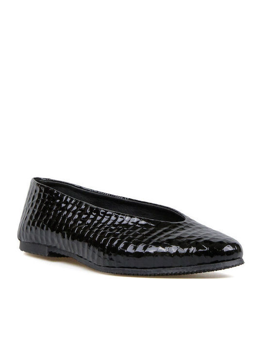 Patent Leather Leopard Ballerinas Black