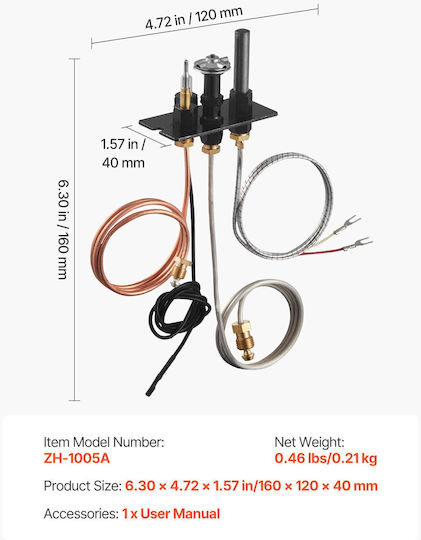 Vevor Gas Fireplace Pilot Assembly Natural Gas & LPG Suitable for Majestic Vermont Castings Temco Rqbldhzjsdzjs88ty001v7
