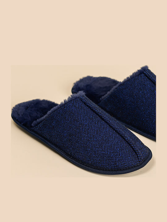 Men's Slippers with Fur Blue