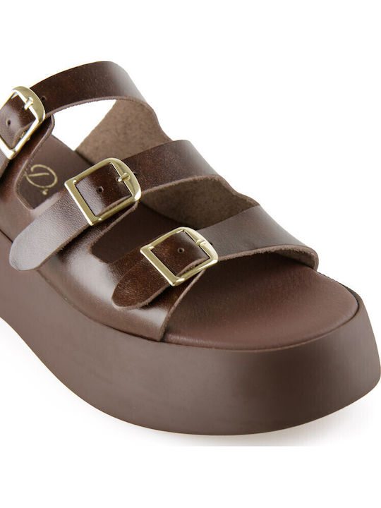Women's Leather Platform Shoes Brown