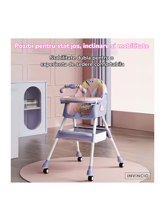 Invincio Pliabil Scaun de Masă pentru Copii 3 în 1 cu Cadru din Plastic Roz