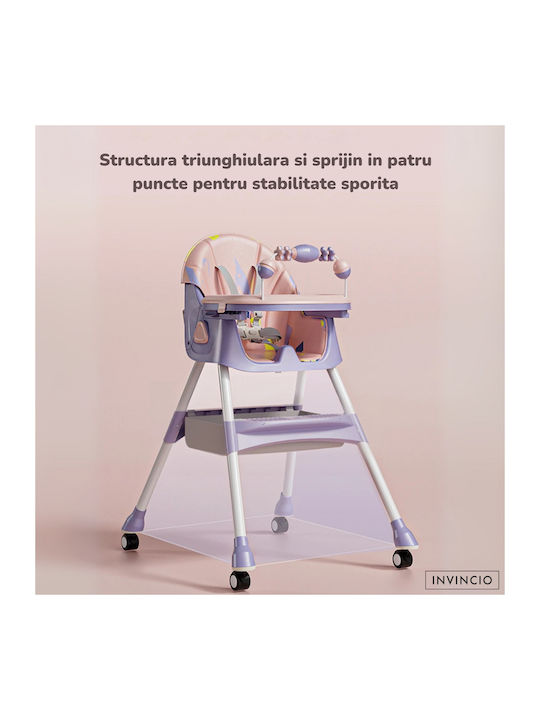 Invincio Pliabil Scaun de Masă pentru Copii 3 în 1 cu Cadru din Plastic Roz