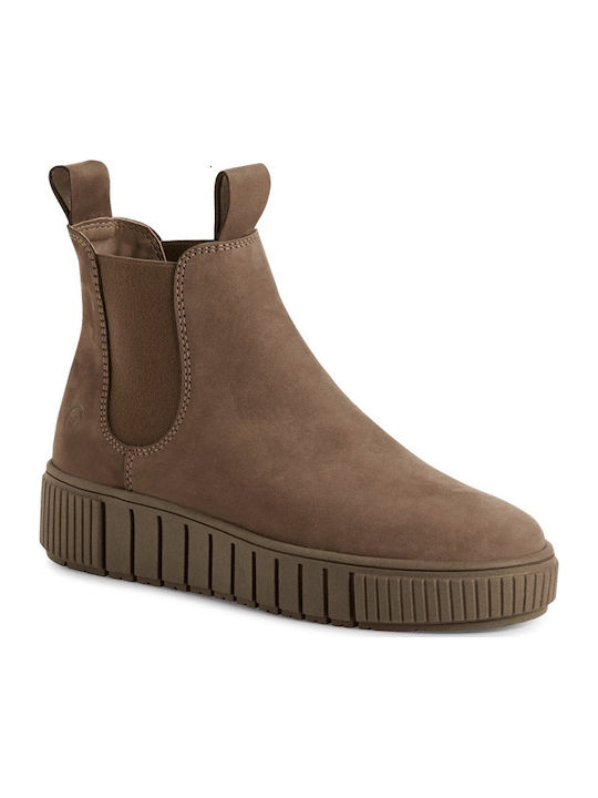 Leather Women's Ankle Boots Platform Taupe