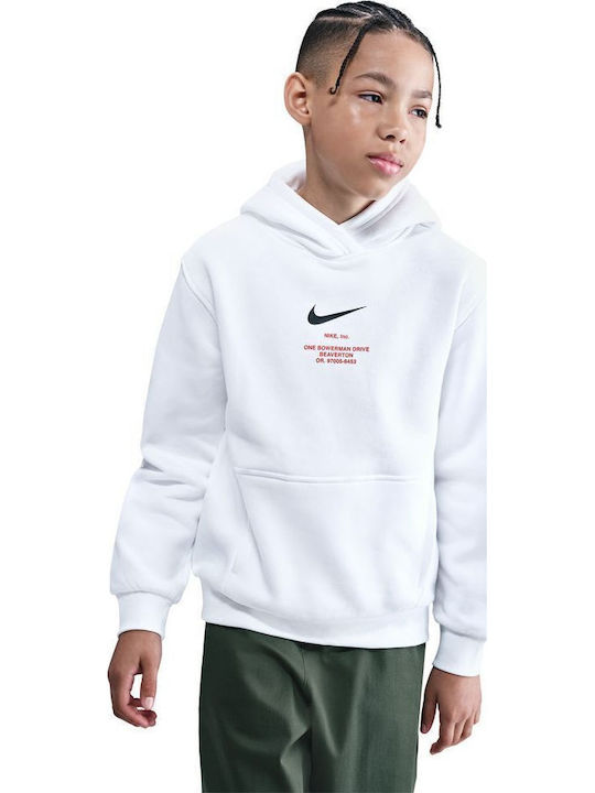 Fleece Παιδικό Φούτερ με Κουκούλα και Τσέπες Λευκό Sportswear Club