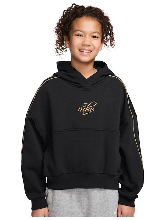 Fleece Παιδικό Φούτερ Cropped με Κουκούλα Black Sportswear Club