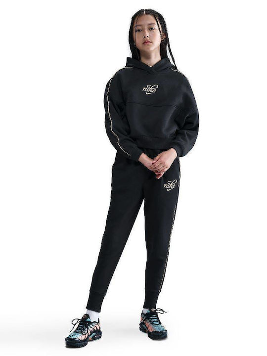 Fleece Παιδικό Φούτερ Cropped με Κουκούλα Black Sportswear Club