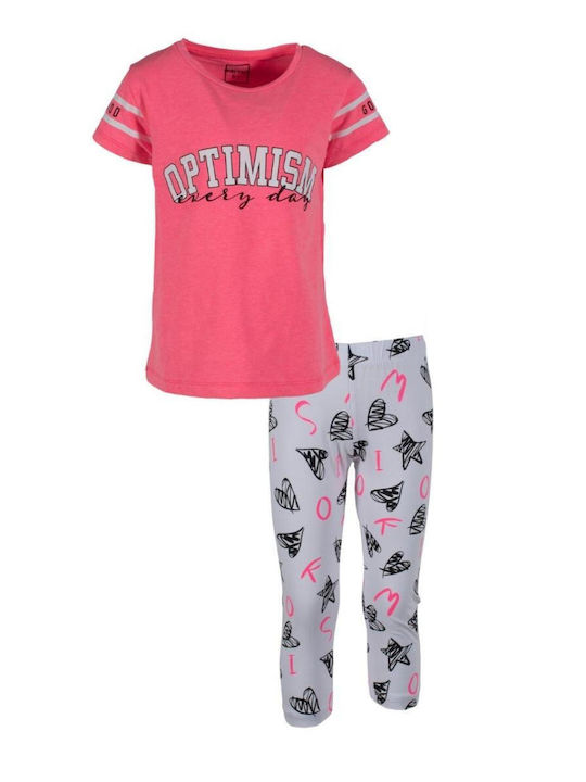 Kinder-Set mit Leggings Sommer 2Stück Fluo Pink, White