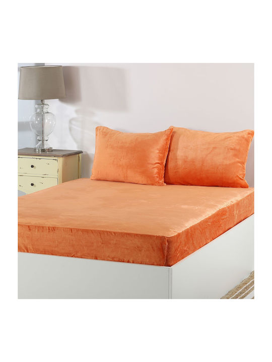 Silk Fashion Sheet Super-Double with Elastic 160x200cm. Fleece Solid Copper Tan