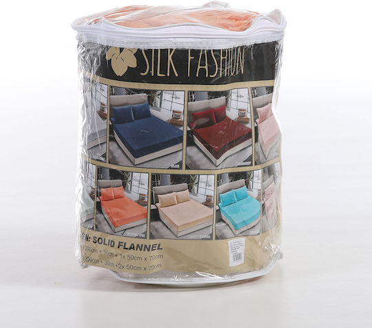 Silk Fashion Sheet Super-Double with Elastic 160x200cm. Fleece Solid Copper Tan