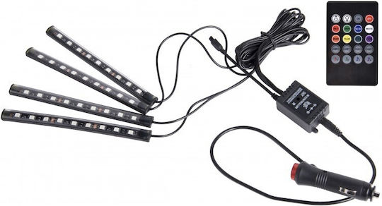 Lumina Led RGB Interior Auto cu Senzor de Sunet 4 Benzi Adezive 12 V Telecomandă IR