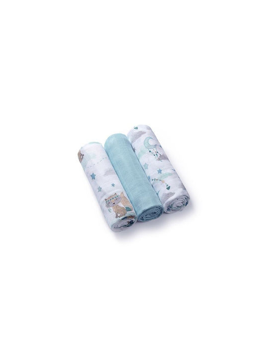 Babyono Muslin Swaddle Blankets Blue 70x70cm 3pcs
