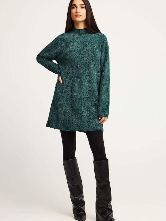 Mini Dress Knitted Turtleneck Green FBL012-100-13-Dark Sea