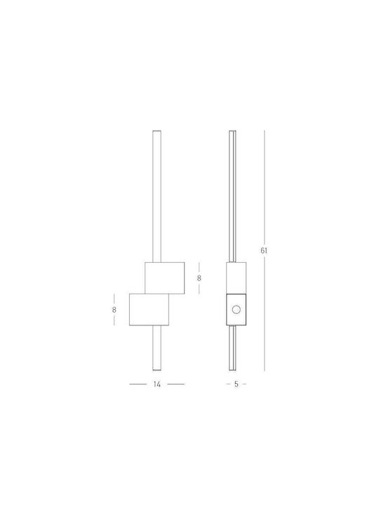Zambelis Lights Осветително тяло За стена с вграден LED Черен 14x5x61см.