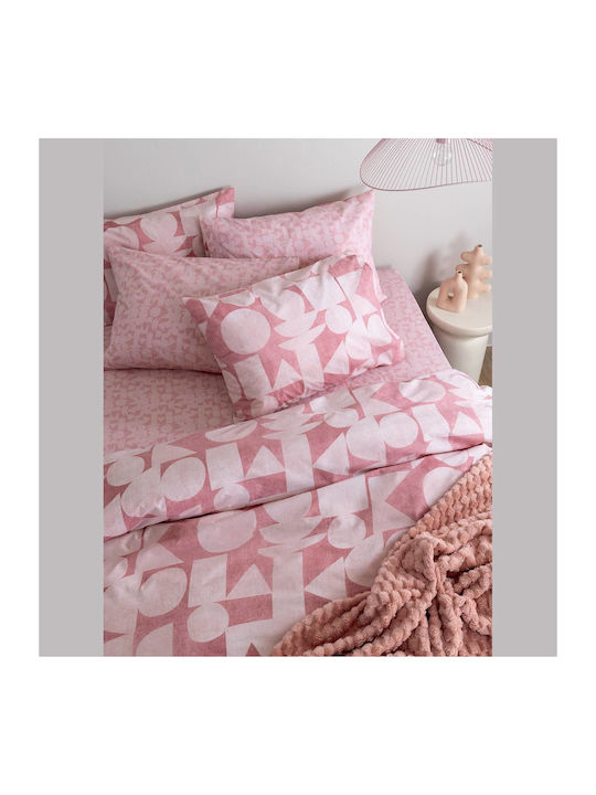 Palamaiki Bettwäsche-Set Überdoppel mit Gummiband 170x200+30cm. FL6289 Rosa 4Stück