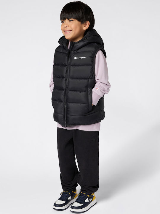 Kids Quilted Sleeveless Jacket with Hood Black
