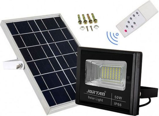 Jortan Στεγανός Ηλιακός Προβολέας LED 50W Ψυχρό Λευκό 6500K με Τηλεχειριστήριο IP66