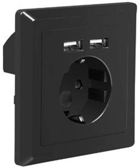 Lanberg Μονή Χωνευτή Πρίζα Ρεύματος με 2 Θύρες USB Μαύρη