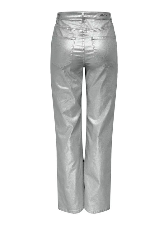 Hw Damen Hoch tailliert Stoff Hose Silber