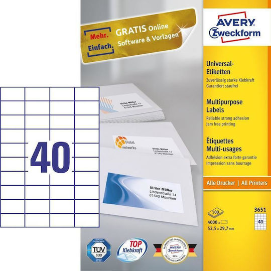 Avery Self-Adhesive Rectangular A4 Labels 52.5x29.7mm