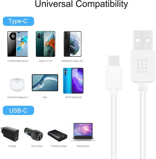 Regular USB 2.0 Cablu USB-C bărbătesc - USB-A Alb 2m (HWL1026W)