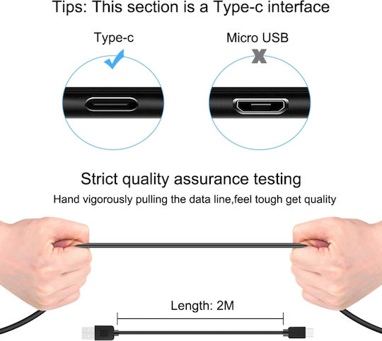 USB 2.0 Kabel USB-C männlich - USB-A Schwarz 2m (HWL1026B)
