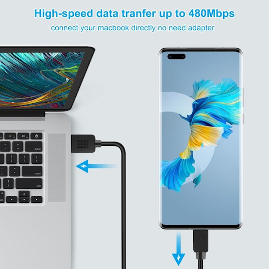 USB 2.0 Kabel USB-C männlich - USB-A Schwarz 2m (HWL1026B)