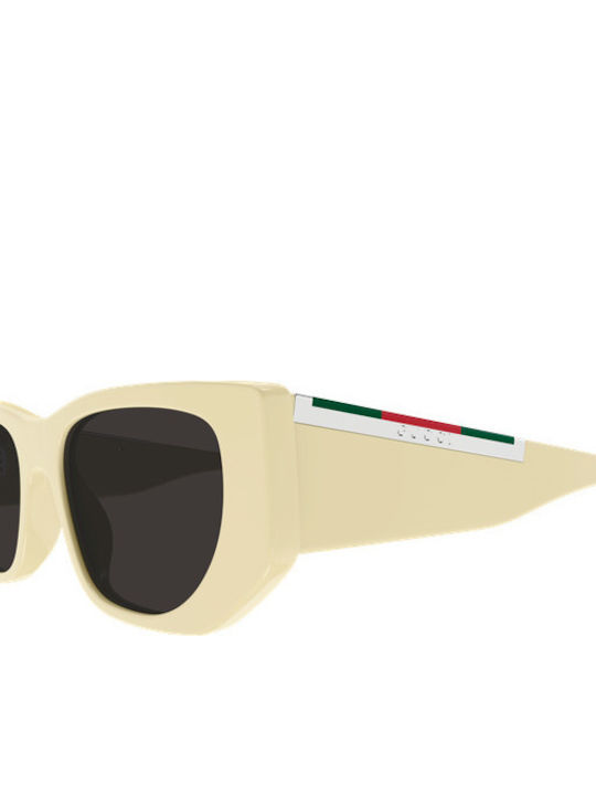 Gucci Women's Sunglasses with Beige Plastic Frame and Gray Lens