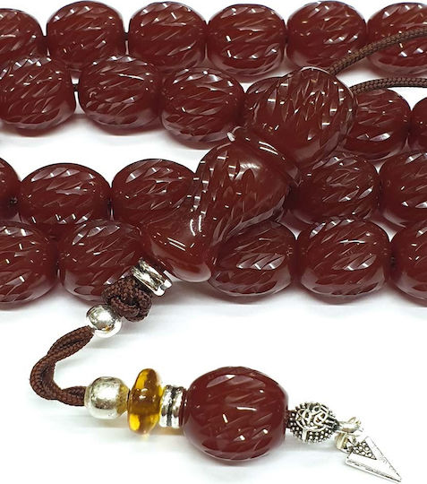 Roloi Komboloi Graven Mastic Worry Beads with 33 Beads Brown 40cm