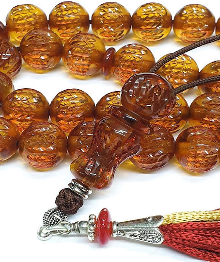 Roloi Komboloi Graven Mastic Worry Beads with 33 Beads Honey 40cm