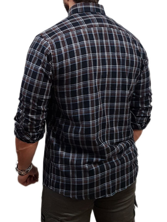 Long Sleeve Cotton Shirt in Regular Fit Checked Brown