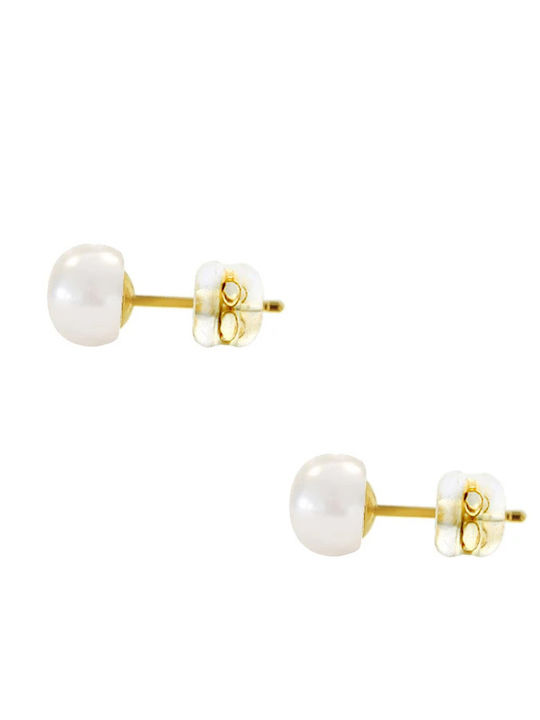 14K Gold Earrings Silicone Clasp White Pearls 5 5-6 Millimeters F126728