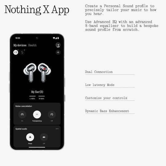 Nothing ear (3) In-ear Bluetooth Handsfree Ακουστικά με Αντοχή στον Ιδρώτα και Θήκη Φόρτισης Μαύρα