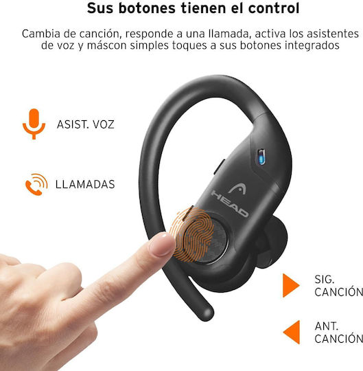 Head In-ear Bluetooth Handsfree Earphones with Sweat Resistance and Charging Case Black