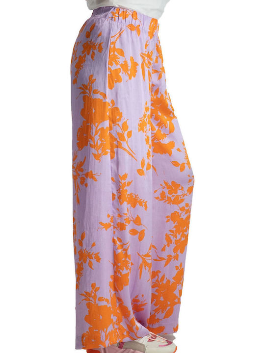 Damen Stoff Hose mit Gummizug Purple Rose