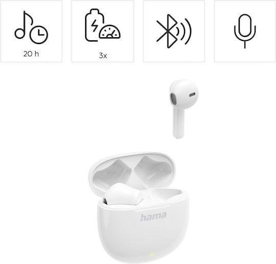 HAMA Action One Earbud Bluetooth Handsfree Earphones with Charging Case White
