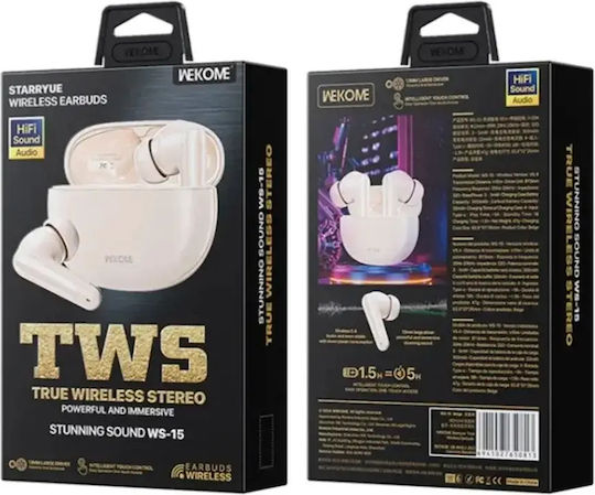 WK WS-15 In-ear Bluetooth Handsfree Ακουστικά με Θήκη Φόρτισης Μπεζ