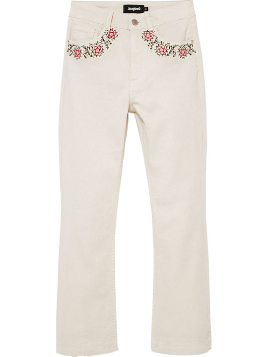 Jerry High Waist Women's Jean Trousers Flared in Skinny Fit Ecru