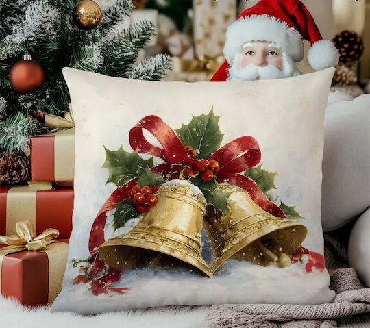 By Queen Limited Festive Edition Калъфка За Възглавница Златисти Камбанки Снежна Фон 45x45см