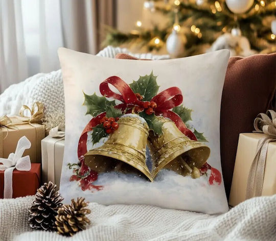 By Queen Limited Festive Edition Калъфка За Възглавница Златисти Камбанки Снежна Фон 45x45см