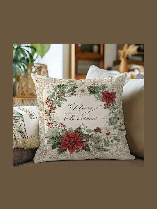 By Queen Limited Festive Edition Μαξιλαροθήκη Merry Wreath Αλεξανδρινά Κουκουνάρια 45x45εκ