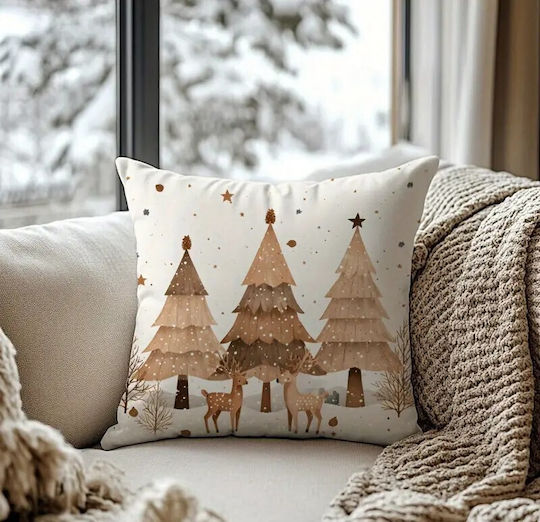 By Queen Limited Festive Edition Μαξιλαροθήκη “scandinavian Serene Christmas” Τάρανδους Πεύκα 45x45εκ