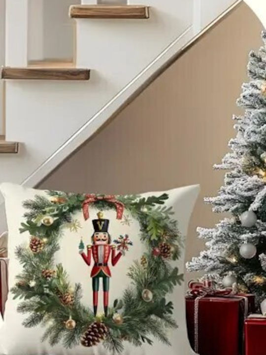 By Queen Limited Festive Edition Μαξιλαροθήκη Nutcracker Wreath Mε Πεύκα Κουκουνάρια 45x45εκ