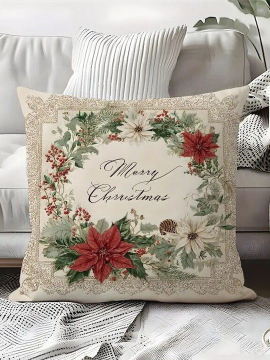 By Queen Limited Festive Edition Μαξιλαροθήκη Merry Wreath Αλεξανδρινά Κουκουνάρια 45x45εκ