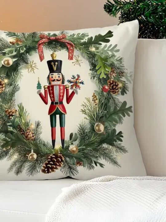 By Queen Limited Festive Edition Μαξιλαροθήκη Nutcracker Wreath Mε Πεύκα Κουκουνάρια 45x45εκ