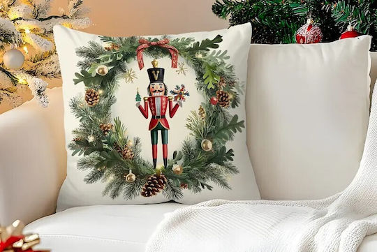 By Queen Limited Festive Edition Μαξιλαροθήκη Nutcracker Wreath Mε Πεύκα Κουκουνάρια 45x45εκ
