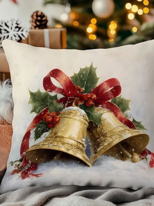 By Queen Limited Festive Edition Μαξιλαροθήκη Golden Bells Χιονισμένο Φόντο 45x45εκ