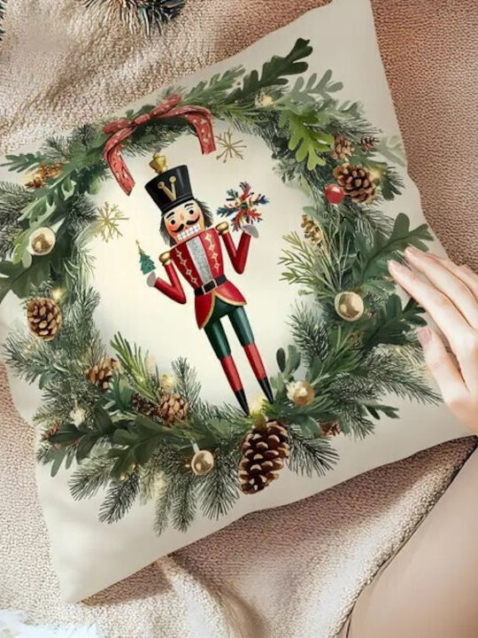 By Queen Limited Festive Edition Μαξιλαροθήκη Nutcracker Wreath Mε Πεύκα Κουκουνάρια 45x45εκ
