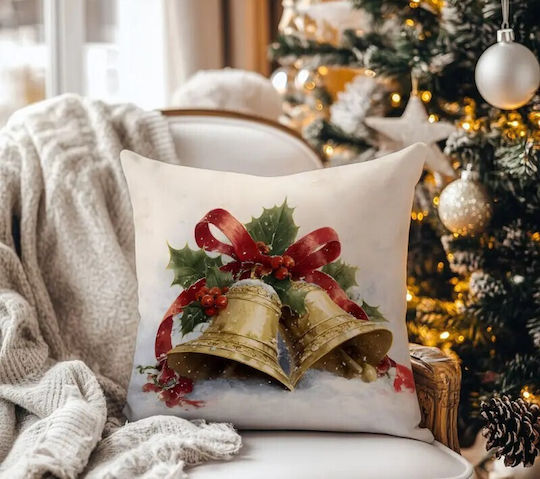 By Queen Limited Festive Edition Калъфка За Възглавница Златисти Камбанки Снежна Фон 45x45см
