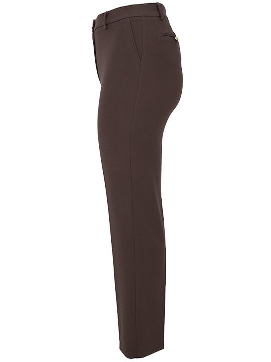 Women's Fabric Trousers Straight Line Brown